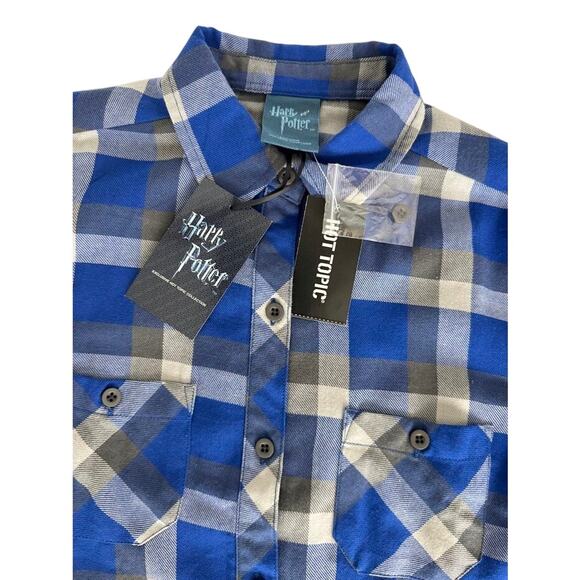 Official Harry Potter Ravenclaw Plaid Flannel Button-Down Shirt-NWT - Picture 2 of 11